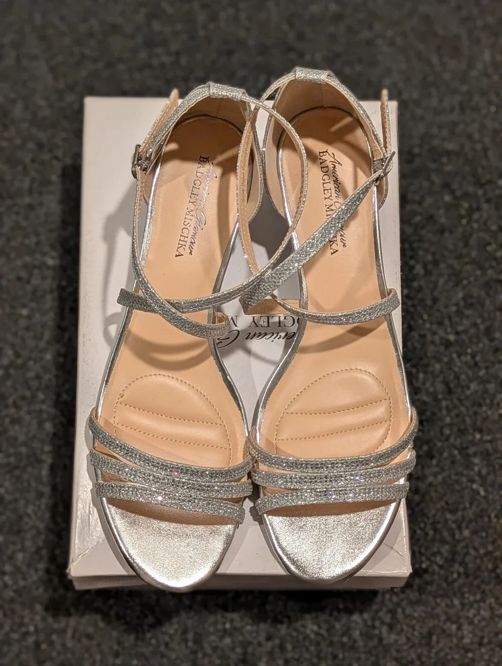 Badgley Mischka Queen Silver Glitter Wedge Sandals Size 11